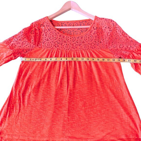 A.N.A. A New Approach Peasant Fairy Top Size M Coral Crochet Flutter Sleeve Boho - Picture 8 of 9